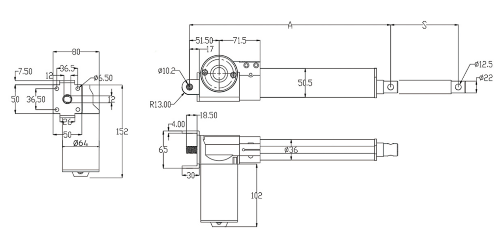 FD1‑Y 8000N medical linear actuator drawing