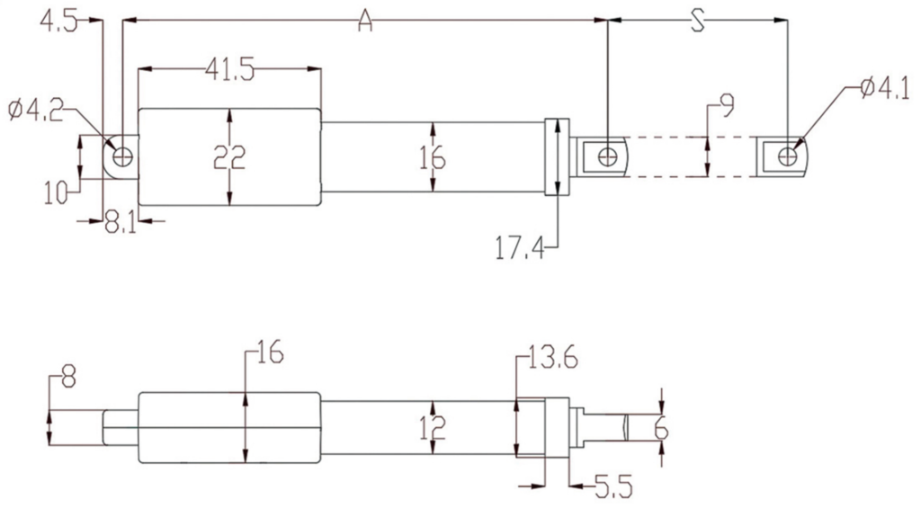 FD25 mini linear actuator drawing