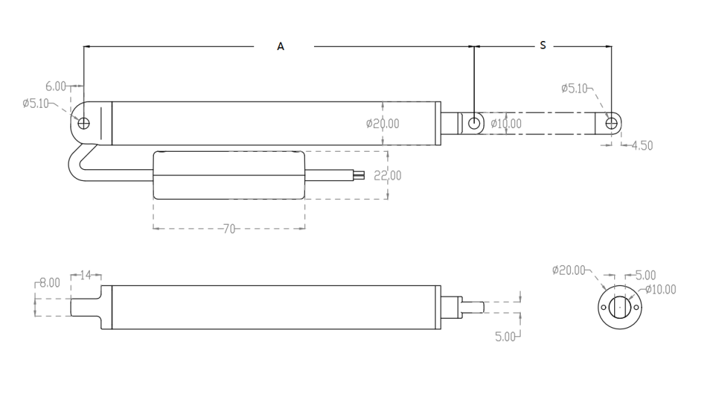 Sanxing FD16 linear actuator dimension drawing