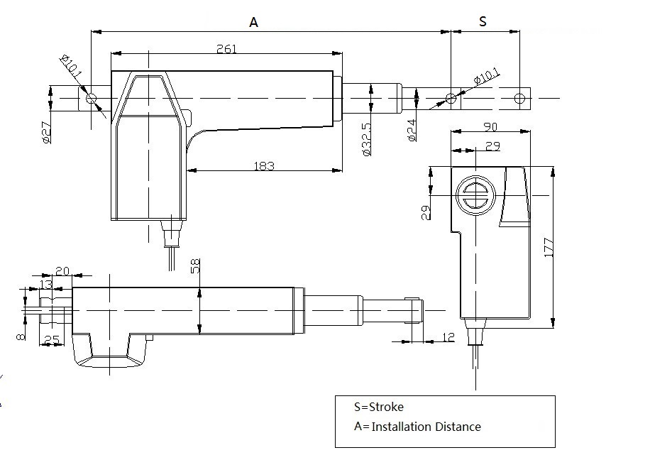 electric heavy duty linear actuator FD6 technical dimension drawing