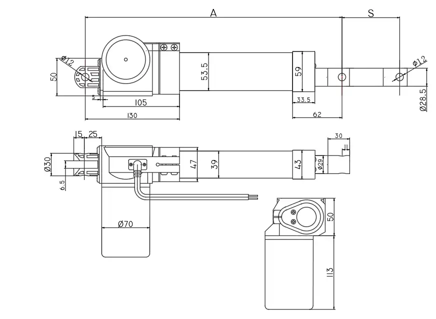 high force IP66 linear motor actuator FD13 dimension engineering drawing