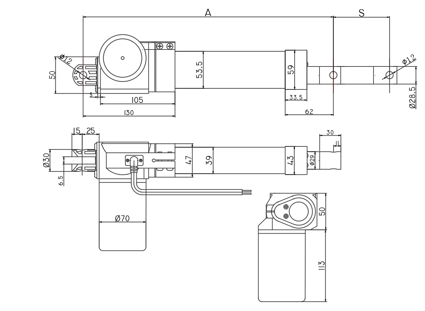FD13 IP66 Heavy Duty Linear Actuator For Industrial Machinery 3 FD13 heavy duty linear actuator dimension schematic installation size drawing