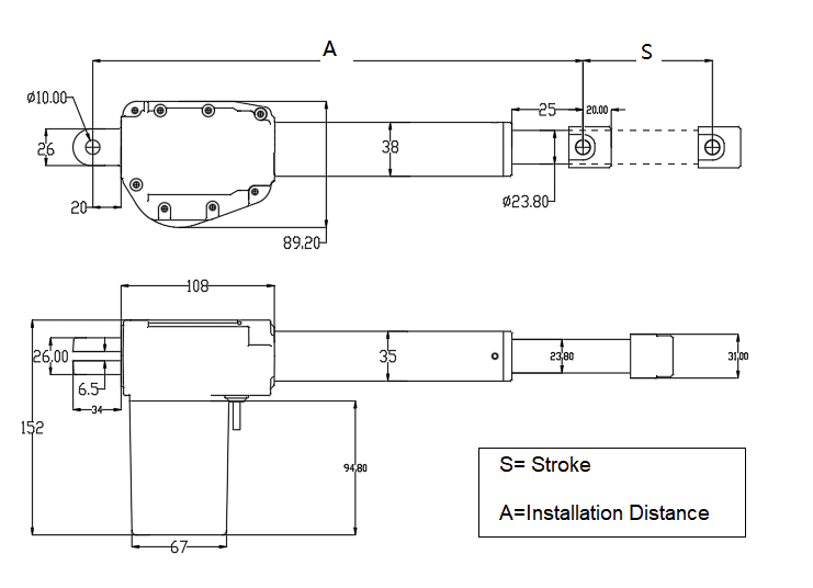 Industrial Linear Actuator Selection Guide | Sanxing Custom Electric Actuator 5 Sanxing FD15 IP65 Waterproof Industrial Linear Actuator Heavy Load Electric Linear Actuator Outline Drawing