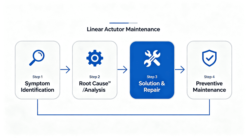 Common Linear Actuator Problems and Troubleshooting 2 Linear Actuator Problems diagnostic flowchart for quick fault identification and maintenance
