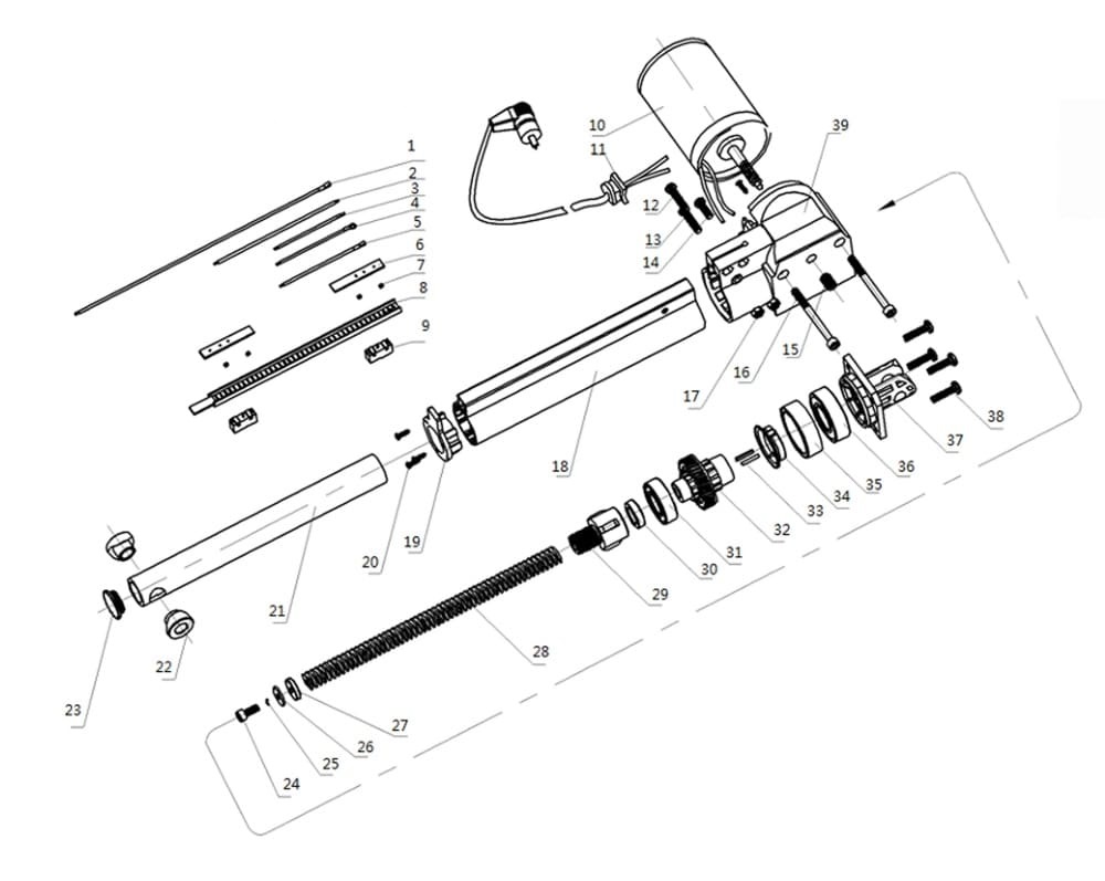 Common Linear Actuator Problems and Troubleshooting 1 Linear Actuator Problems internal structure diagram showing motor, gearbox, screw and limit switch fault points