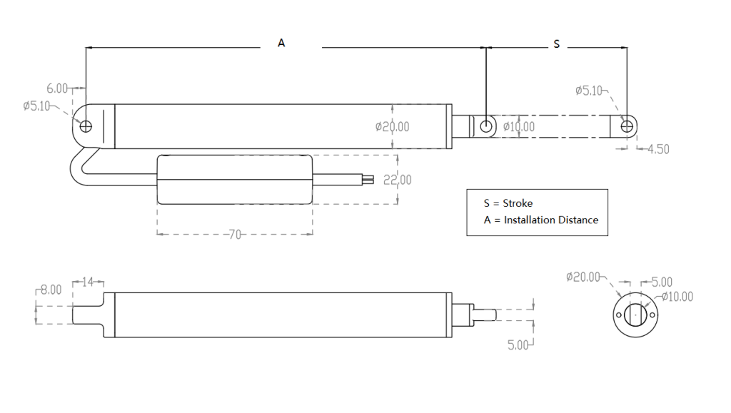 FD16 IP68 micro compact linear actuator mounting dimension drawing